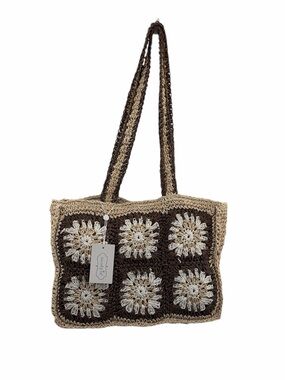 Mud Pie Women's Brown/Cream Daisy Floral Crochet Shoulder Straps Mini Tote Bag